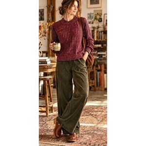 CAbi Women's M Ribbed Knit Crew Neck Marled Cotton Pullover Sweater Art Acadamia